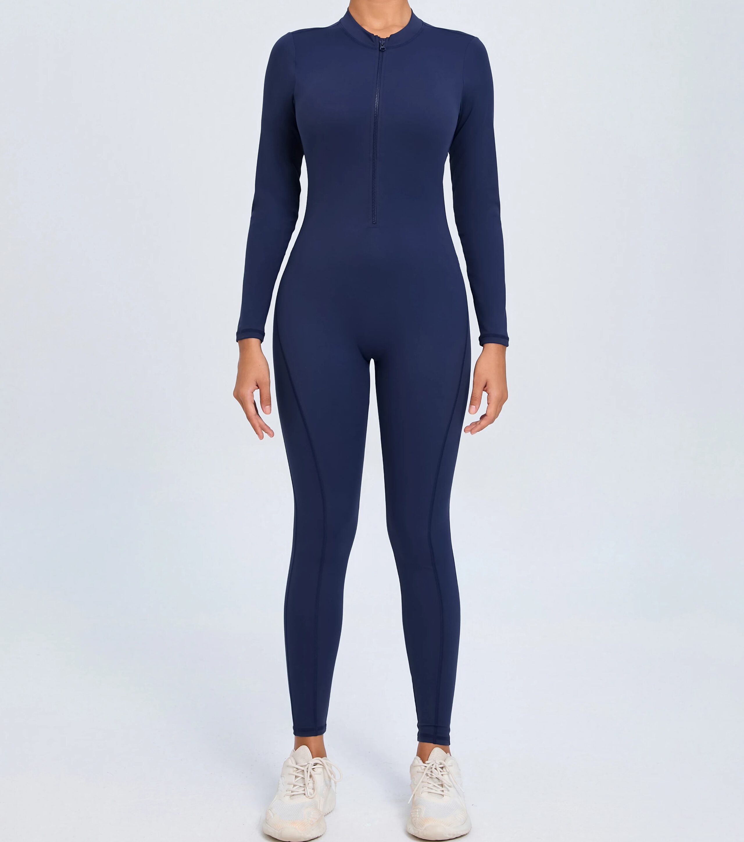 Dame Treningsoverall – Tettsittende Yoga Jumpsuit med Glidelås & Åpen Rygg