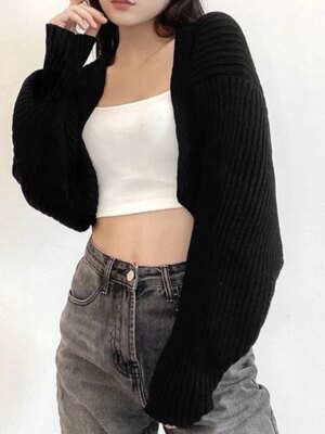 Kort Åpen Bolero – Ensfarget Cardigan for Dame