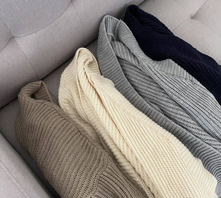 Slouchy Strikket Cardigan Dame – Langermet Ribbestrikket Åpen Front