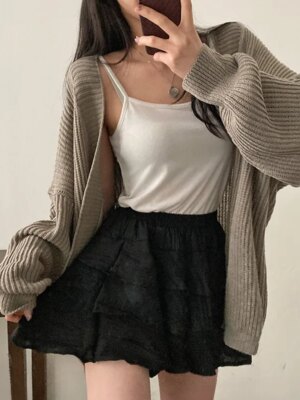 Slouchy Strikket Cardigan Dame – Langermet Ribbestrikket Åpen Front