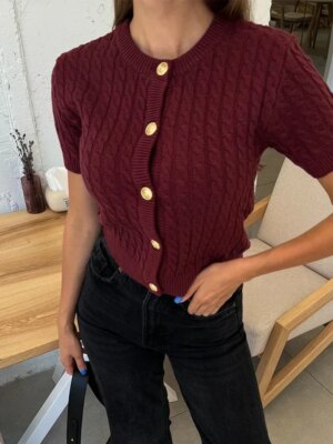 Trendix Vinterkort Cardigan Dame – Patchwork Strikket Kortermet Genser