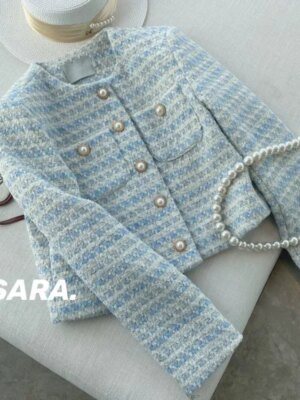 Elegant Kort Tweedjakke med Perleknapper